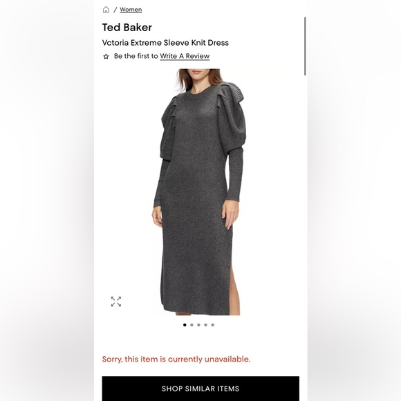 Ted Baker Dresses & Skirts - Ted Baker Charcoal Gray Puff-Sleeve Knit Midi Dress